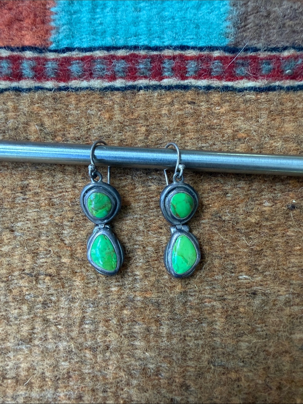 Sterling Silver Barse Green Turquoise Hook Dangle Earrings